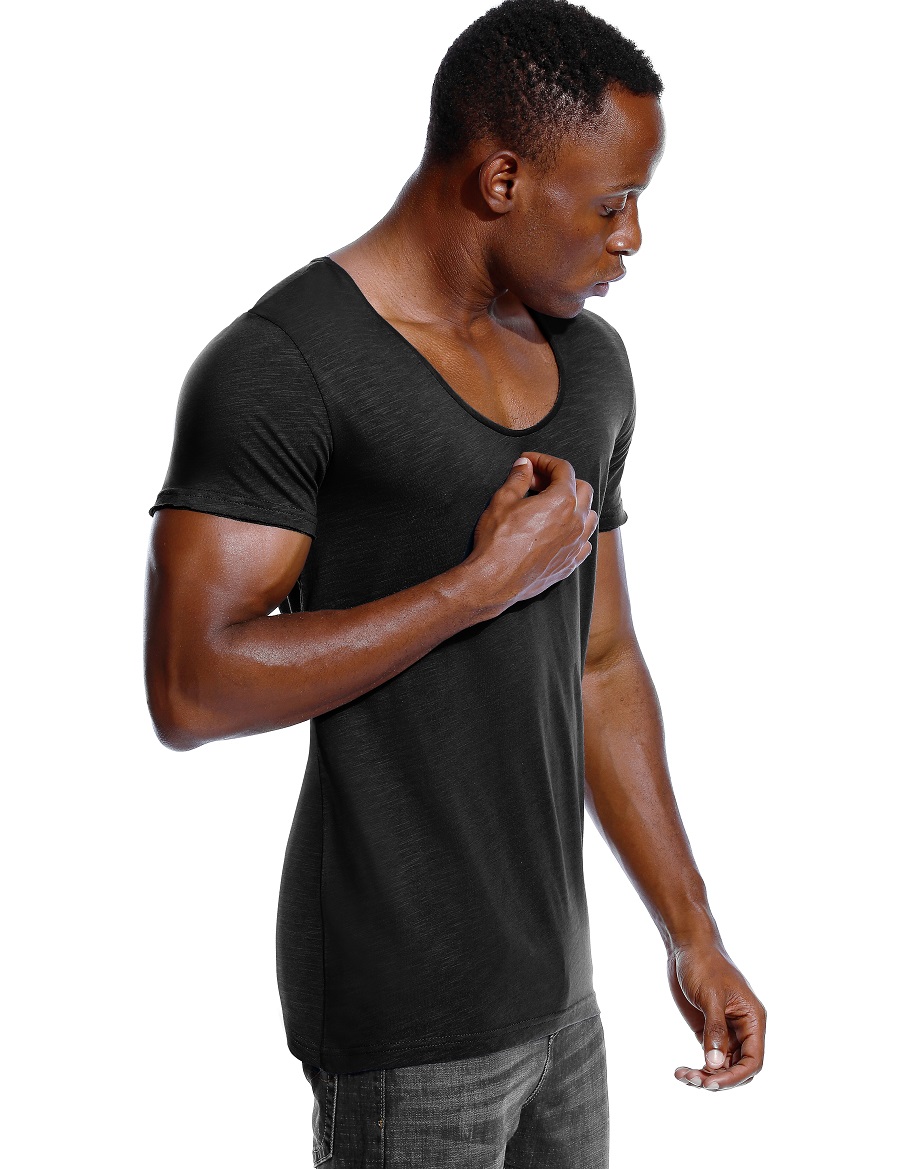 Scoop Neck T Shirt for Men Low - Undershirt Crew Neck reseña y precio