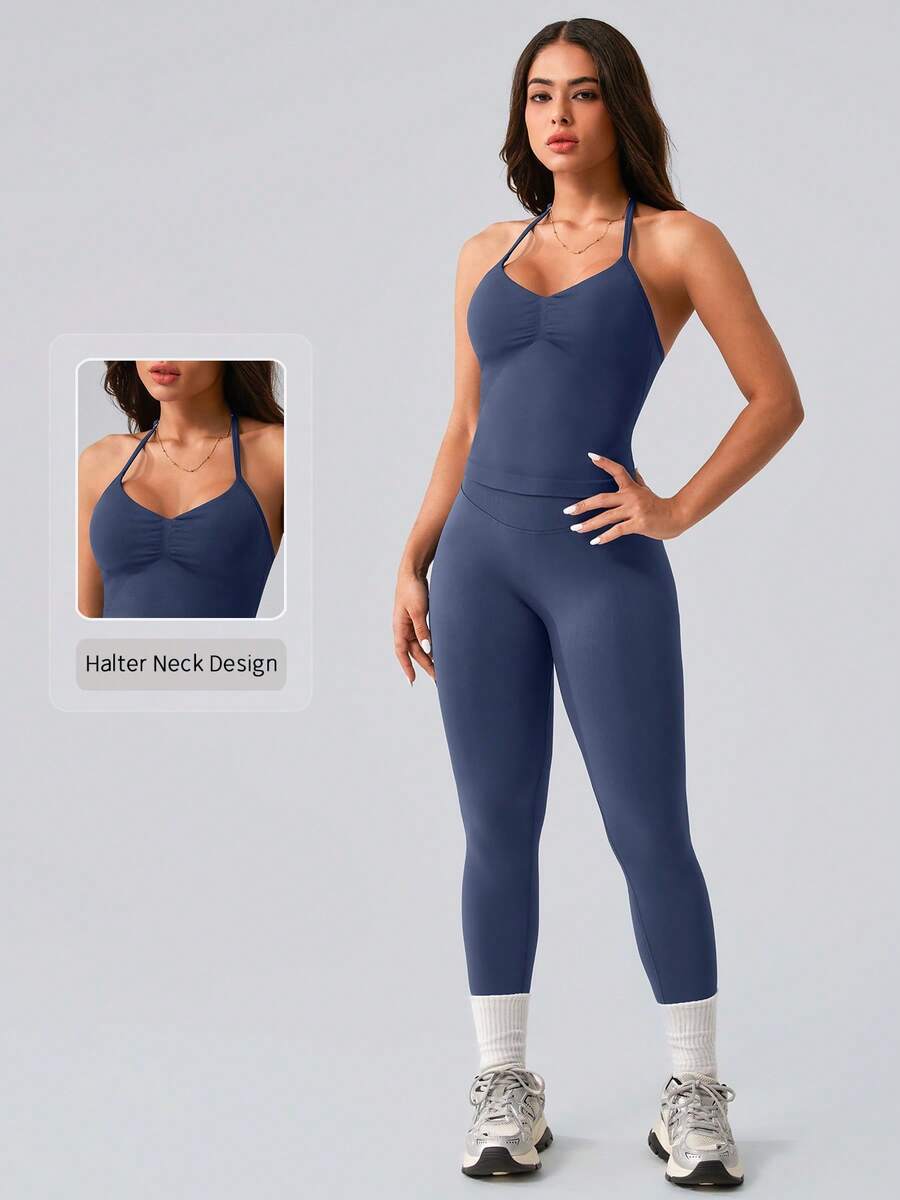 Womens Halter Neck Yoga Set Ri - Tank Top Ribbed reseña y precio