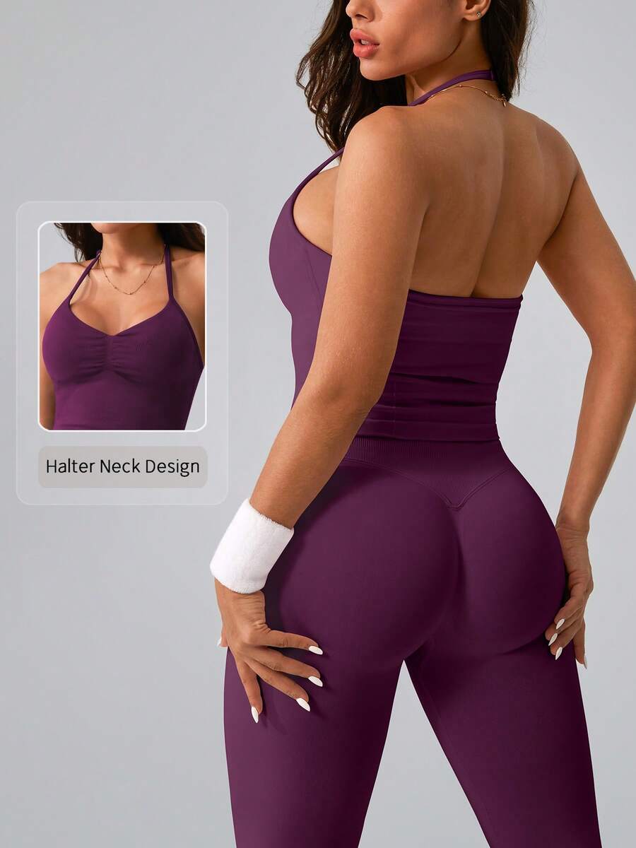 Womens Halter Neck Yoga Set Ri - Tank Top Ribbed reseña y precio