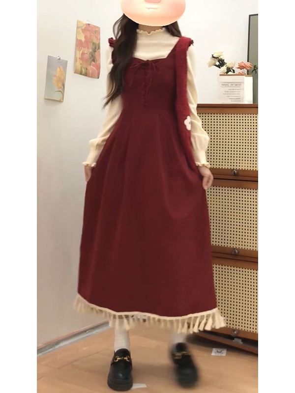 Elegant Red Tassel Vest Dress  - Base Layer Top reseña y precio
