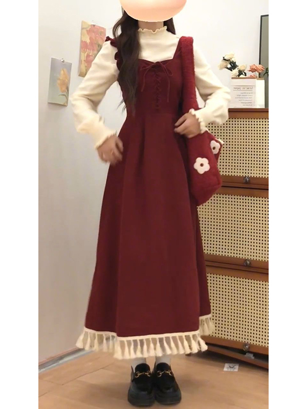 Elegant Red Tassel Vest Dress  - Base Layer Top reseña y precio