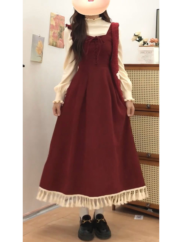 Elegant Red Tassel Vest Dress  - Base Layer Top reseña y precio