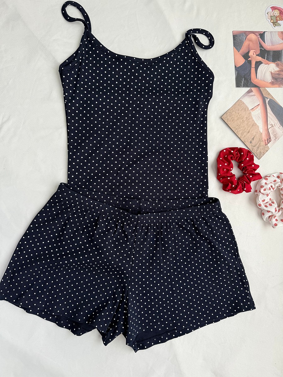 Navy Dot Ribbed Shorts Sets Wo - Tank Top Ribbed reseña y precio